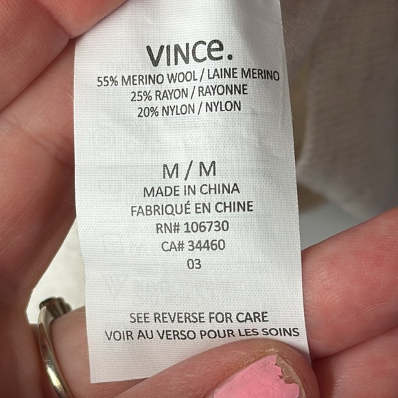 Vince Women's Beige Marino Wool Dolman Sleeve V-Neck Tunic Top Size Medium - Picture 6 of 7